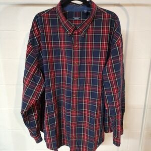 IZOD Mens 3XL Red Blue Plaid Long Sleeve Button Down Casual Shirt